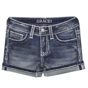 Scheels GRACE Jeans Girls Med Wash Denim Gigi fit Shorts Size 14